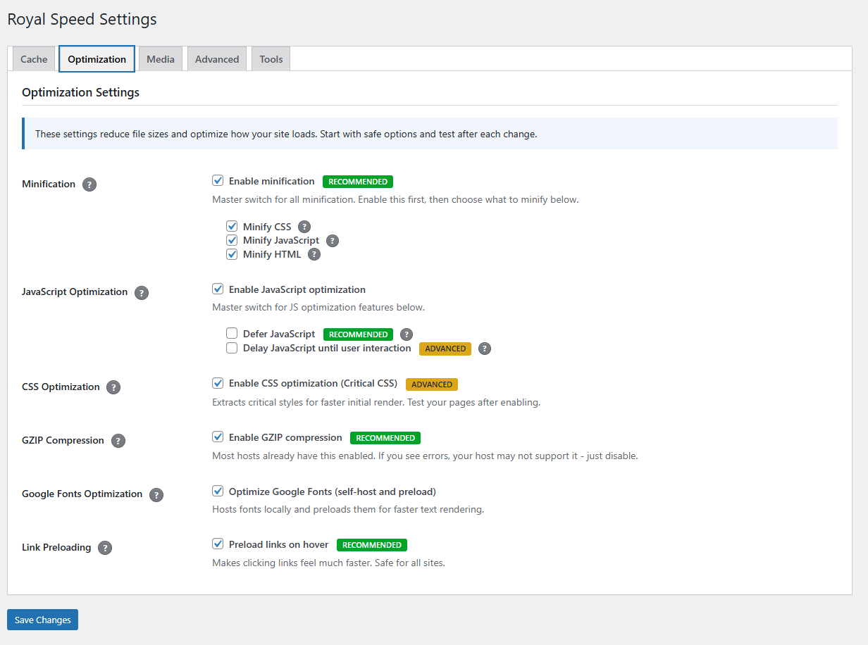 ForgeCache Optimization Settings