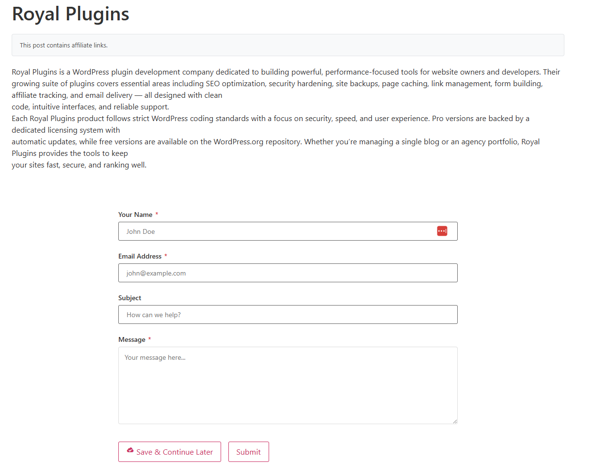 FormForge Pro Frontend Form Display