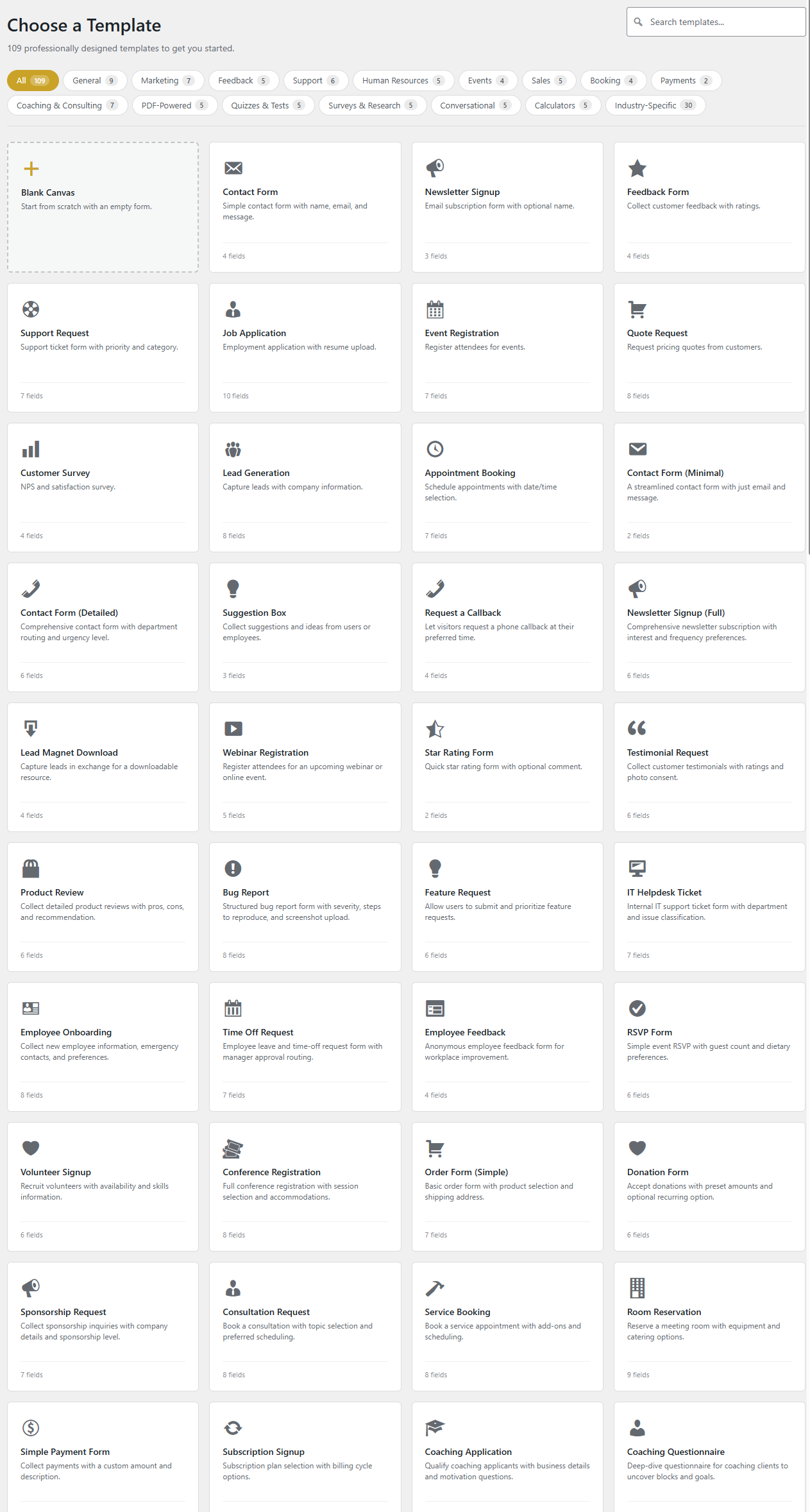 FormForge Pro Template Library - 109 Pre-Built Form Templates