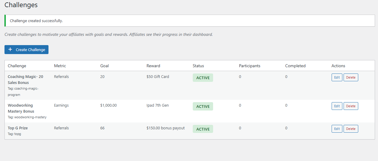 Royal Affiliate Pro - Challenges & Gamification