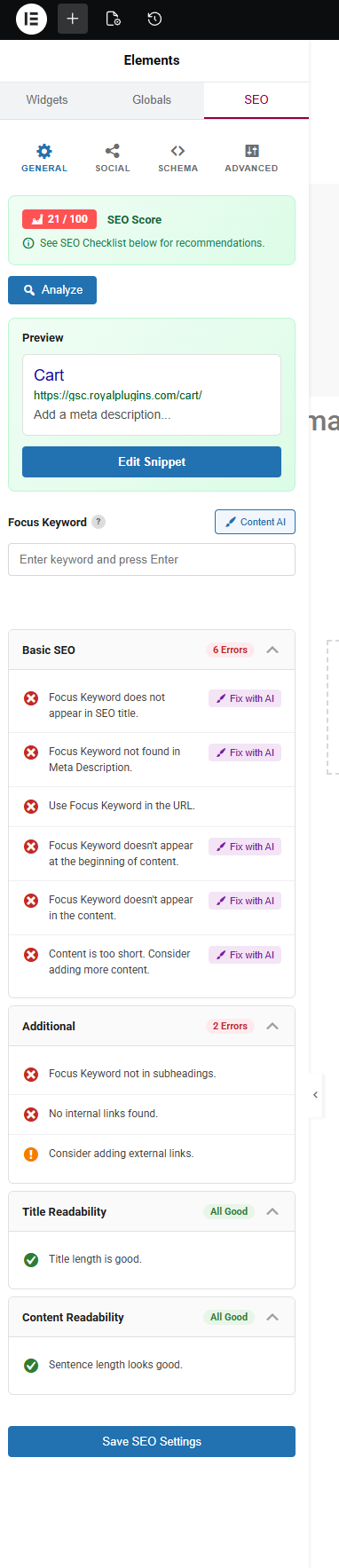 SEObolt Elementor Panel - 3-Tier Navigation View