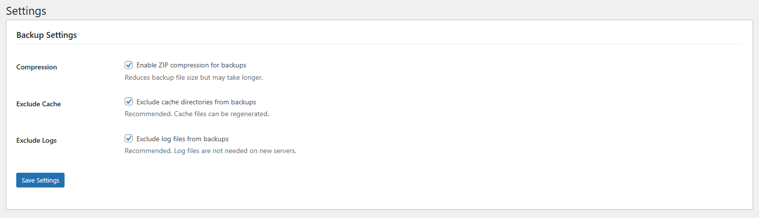 SiteVault - Settings