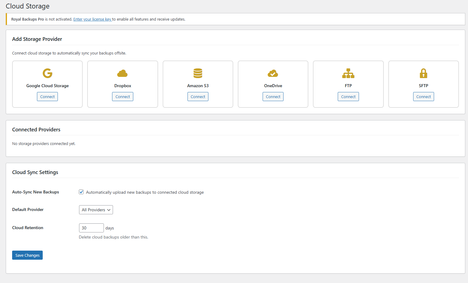 SiteVault Pro Cloud Storage Settings