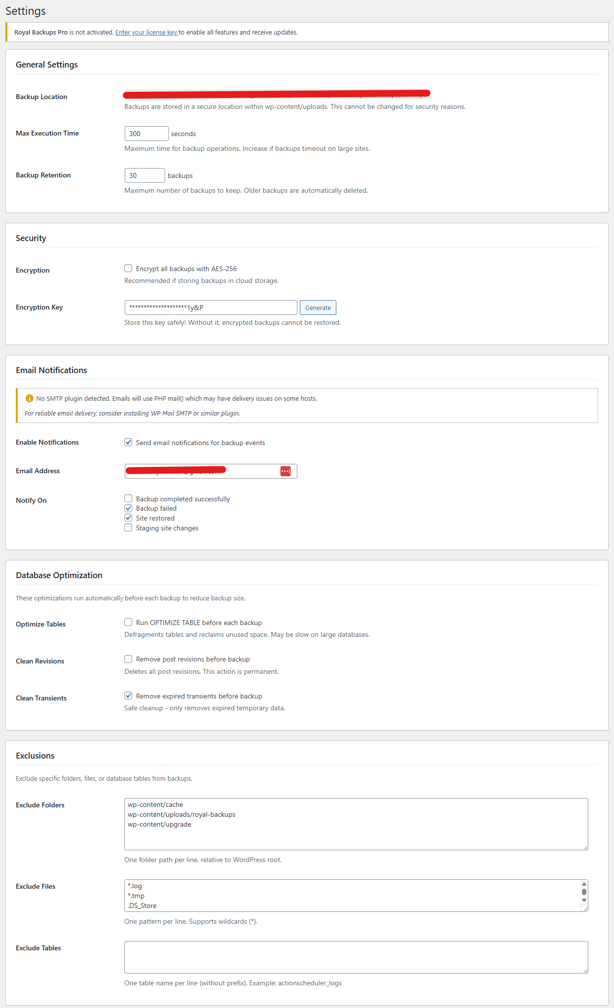 SiteVault Pro Settings