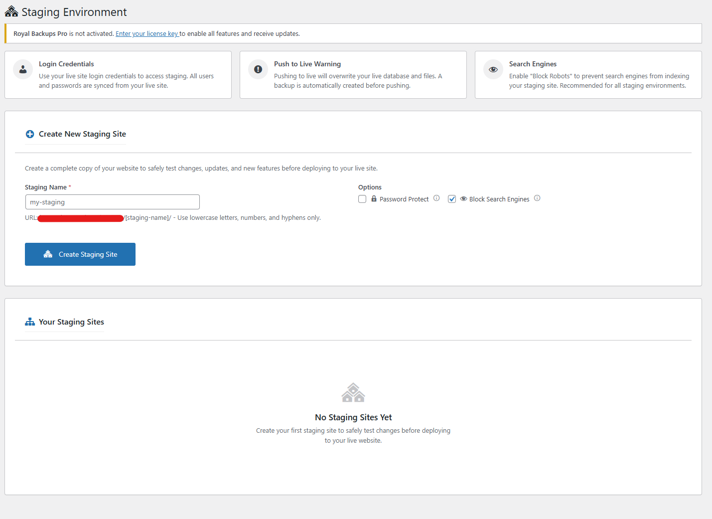 SiteVault Pro Staging Sites