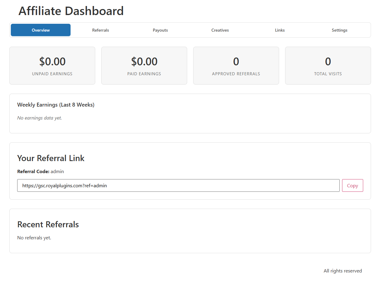 Affiliate Dashboard Overview Tab