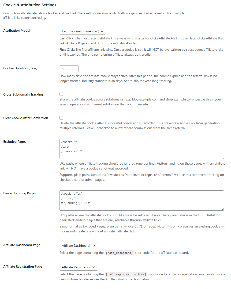 Referral Tracking Settings