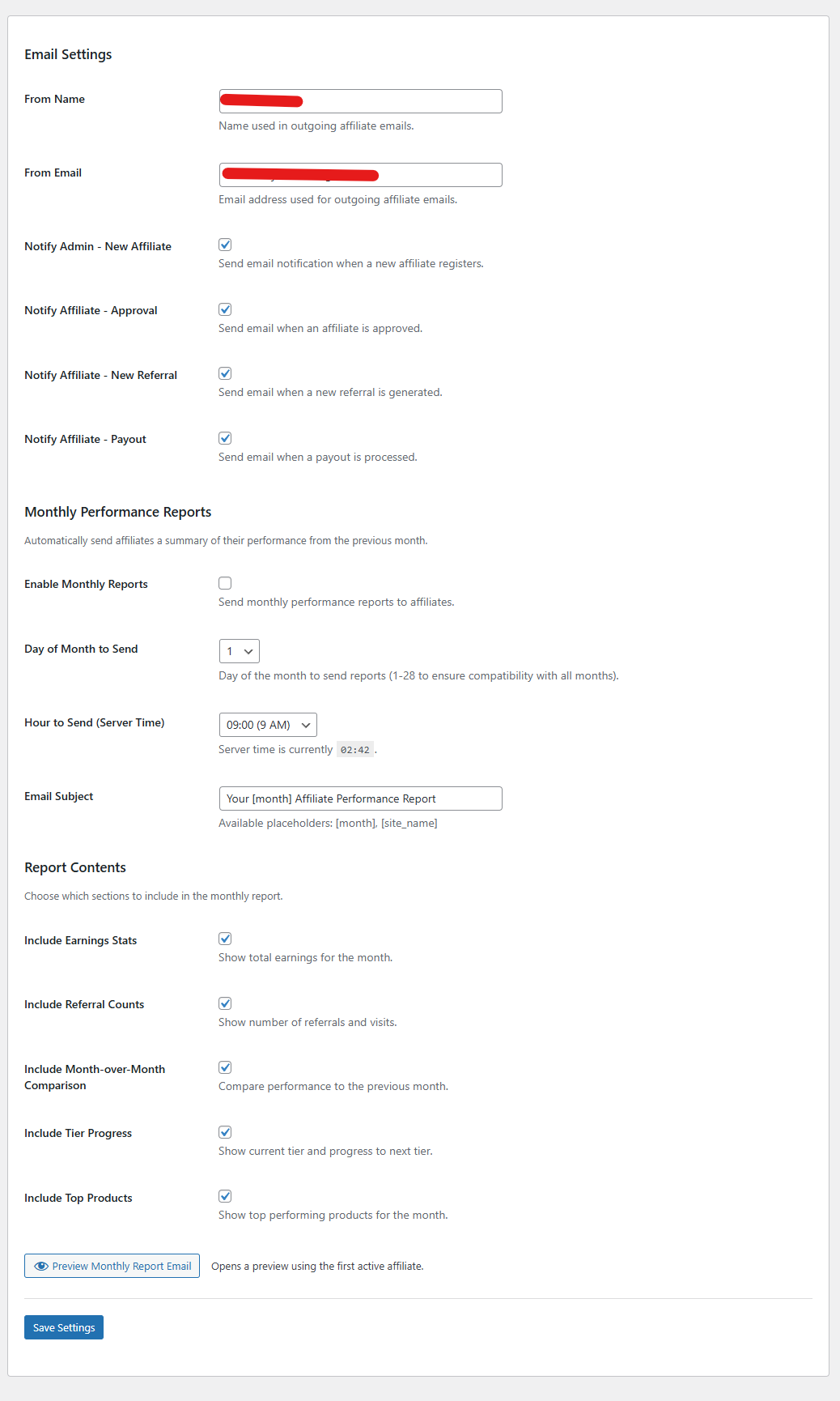 Email Notification Settings
