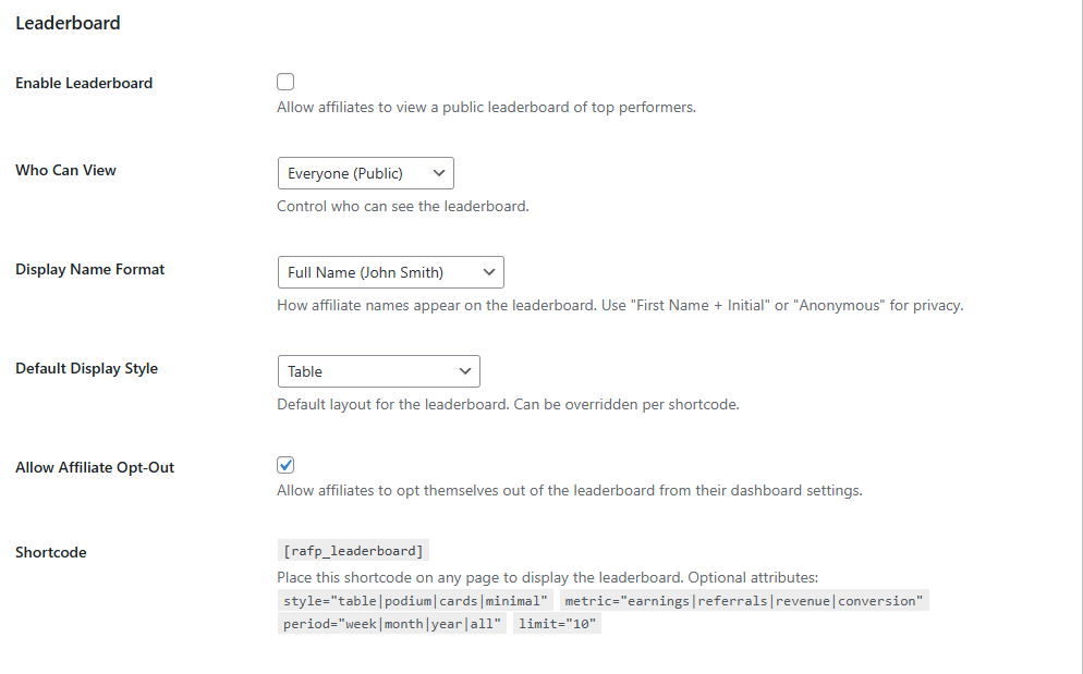 Leaderboard Settings