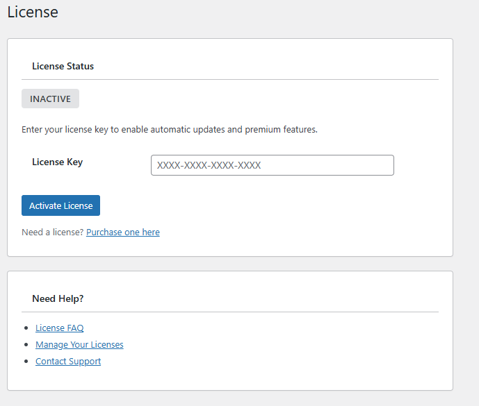 License Activation Screen