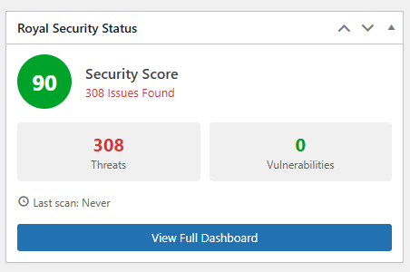 Royal Security WordPress Dashboard Widget